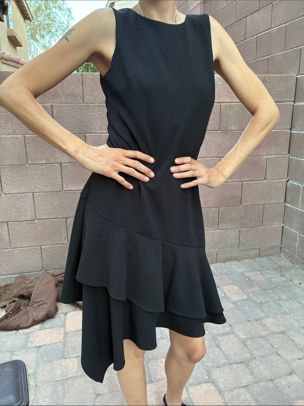 Vince Camuto Black Asymmetrical Ruffle Hem Dress